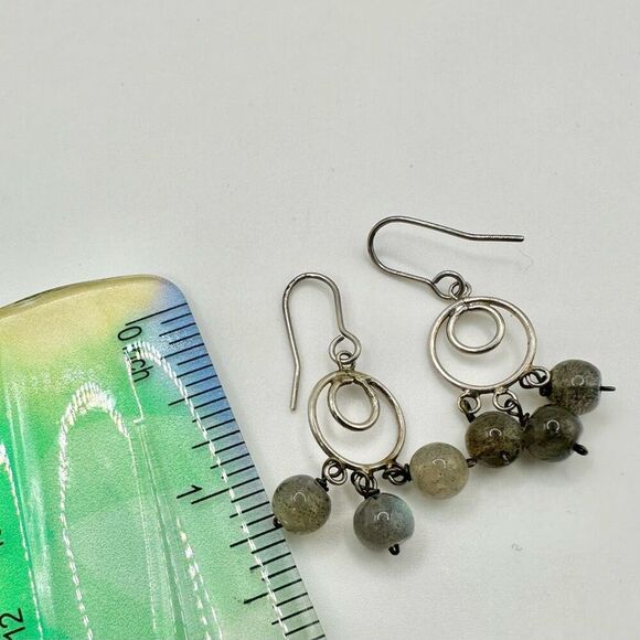 Sterling silver labradorite circle drop earrings - Picture 8 of 10